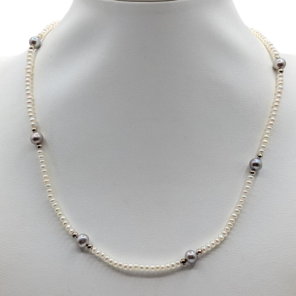 Vintage Honora 925 Sterling Silver White & Light Gray Akoya Pearl 18" Necklace